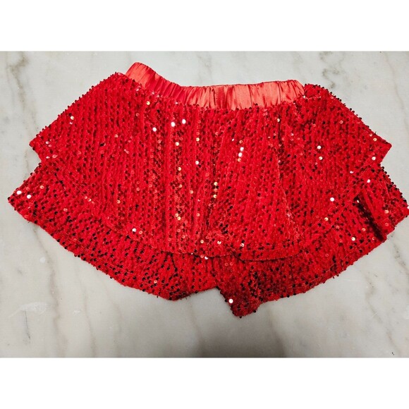 Peach Love Girl's Metallic Sequin Skirt Elastic Waist Ruffle Dance Shorts Size S - Picture 6 of 7